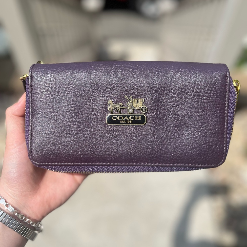 Coach Purple Pebbled Leather Wristlet Clutch